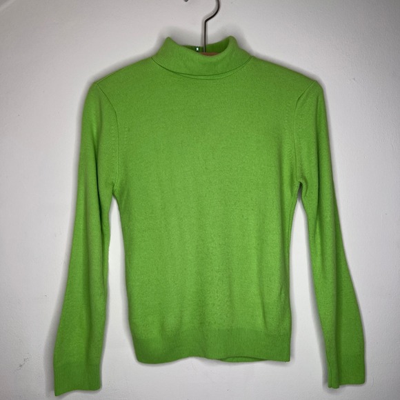 Vintage Lime Green Women's Long Sleeve Turtleneck Sweater Top Retro Neon Bright - Picture 3 of 6